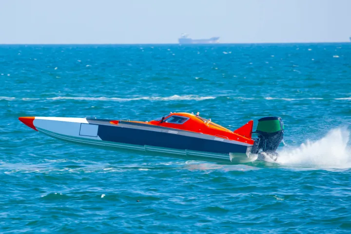 Powerboat Racing through blue water in Key West, Florida